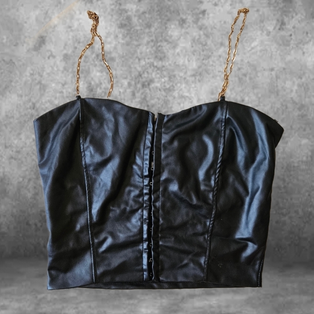 Chocolate Faux Leather Cropped Top